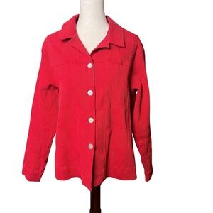 Coldwater Creek XL Red Textured Knit Button Front Jacket Top Cardigan Holiday